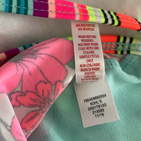 SO Brand 2 Piece Bikini Swimsuit Bright Floral and Stripes Girl’s Size 12 - Picture 5 of 6